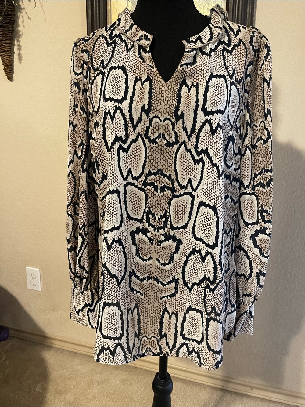 CAbi Neutral Snake-Print Long Sleeve Blouse